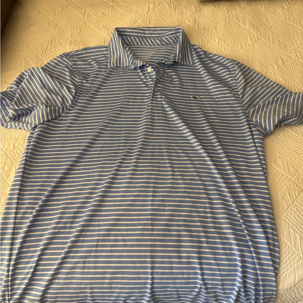 Vineyard Vines Light Blue and White Striped Polo